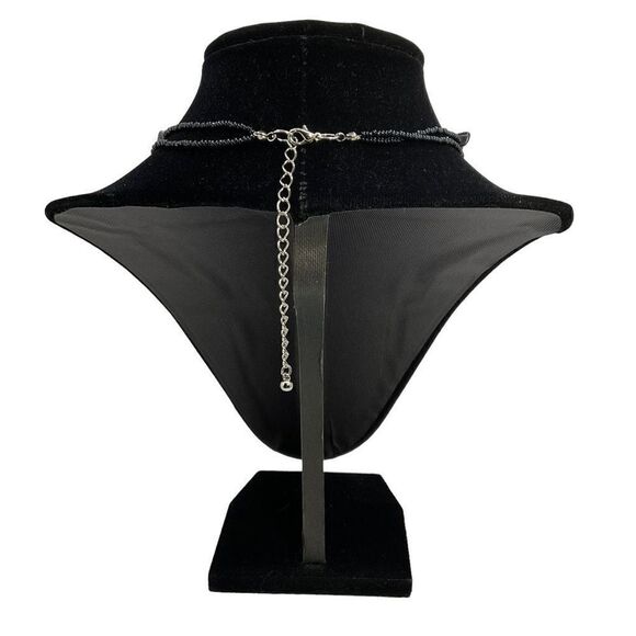 Sodalite Necklace Blue White Natural Stone Donut Pendant Black Beaded Chain - Picture 3 of 10